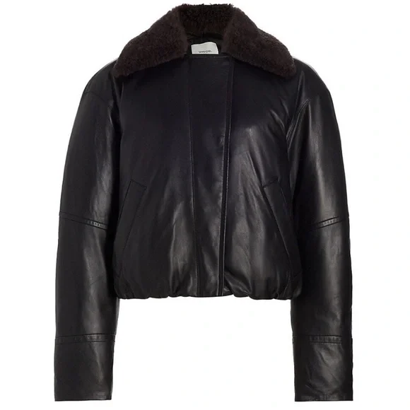 NWT! VINCE Shearling-Trim Lamb Leather Down Puffer Jacket - S - Picture 1 of 16